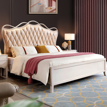  Streamer bed Ribbon bed Light luxury pure solid wood master bedroom model room Wedding bed storage storage air pressure high box large bed