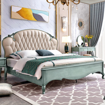  Sioux City impression leather double bed Master bedroom European princess luxury wedding bed Light luxury style Beech solid wood big bed