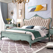  Simple European style solid wood bed Double bed Wedding bed Peacock blue