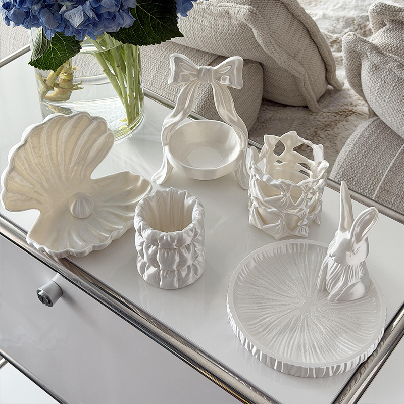Bowknot Pearl Shell Jewelry Tray Earring Ring Necklace Storage Tray High-End Silk Photo Display Tray