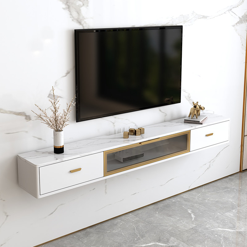 Small apartment light luxury imitation rock plate pattern wall-mounted TV cabinet simple modern living room hanging wall hanging cabinet narrow