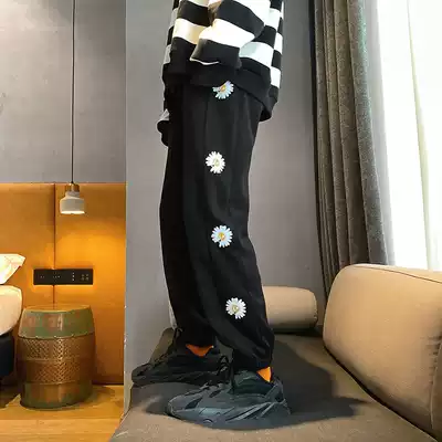 Men's Pants 2021 New Large Size Joker Print Casual Sports Pants Hong Kong Wind Loose Bundle Feet Gray Guard Pants Men