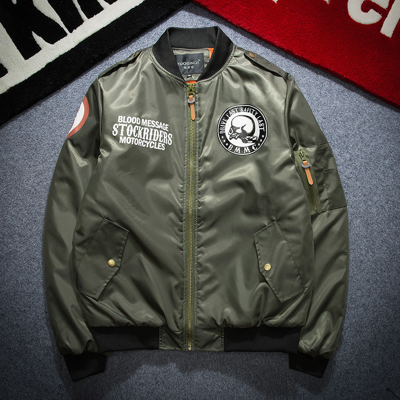 Bomber jacket Male Air Force flight jacket tooling tide brand baseball suit Men and women lovers motorcycle jacket feather print