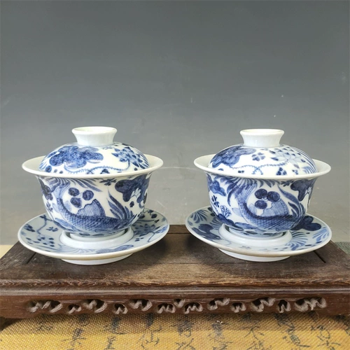 Мин Сюанде сине -белая рыба шаблон ванны сан -сантид крышки станка антикварные антикварные антикварные фарфоровые украшения люминесцентные фарфоровые старые продукты сбор