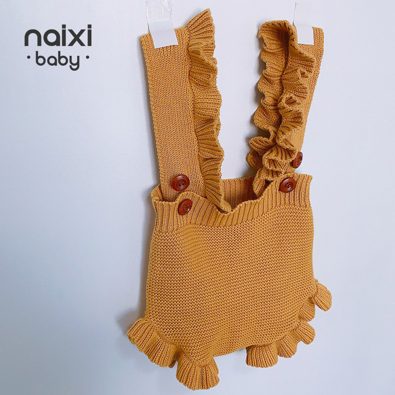 NAIXIBABY｜2021 spring new products girls ruffled shoulder strap jumpsuit shorts baby knitted baby bag