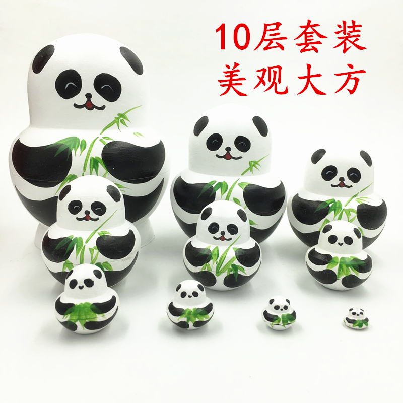 Hand painted Russian Eva Panda sets 10 floors pure handmade creative children Toy swing pieces air-dried linden wood