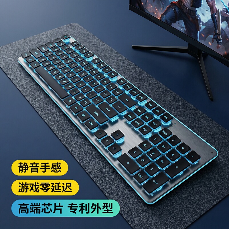 Wireless Silent Keyboard and Mouse Set with Mechanical Feel, Dedicated for E-Sports Gaming, Suitable for Desktop Computers and Laptops