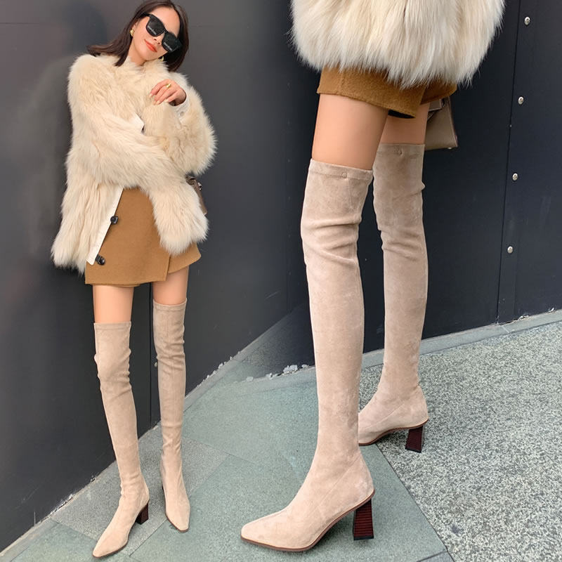 2022 - Winter 2022 new female shoes high heel shoes high - tube boots lean boots and plus long boots