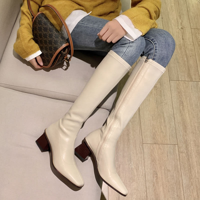 2022 autumn/winter new Korean version of Hyuna same thick heel boots but knee boots skinny boots elastic boots trend