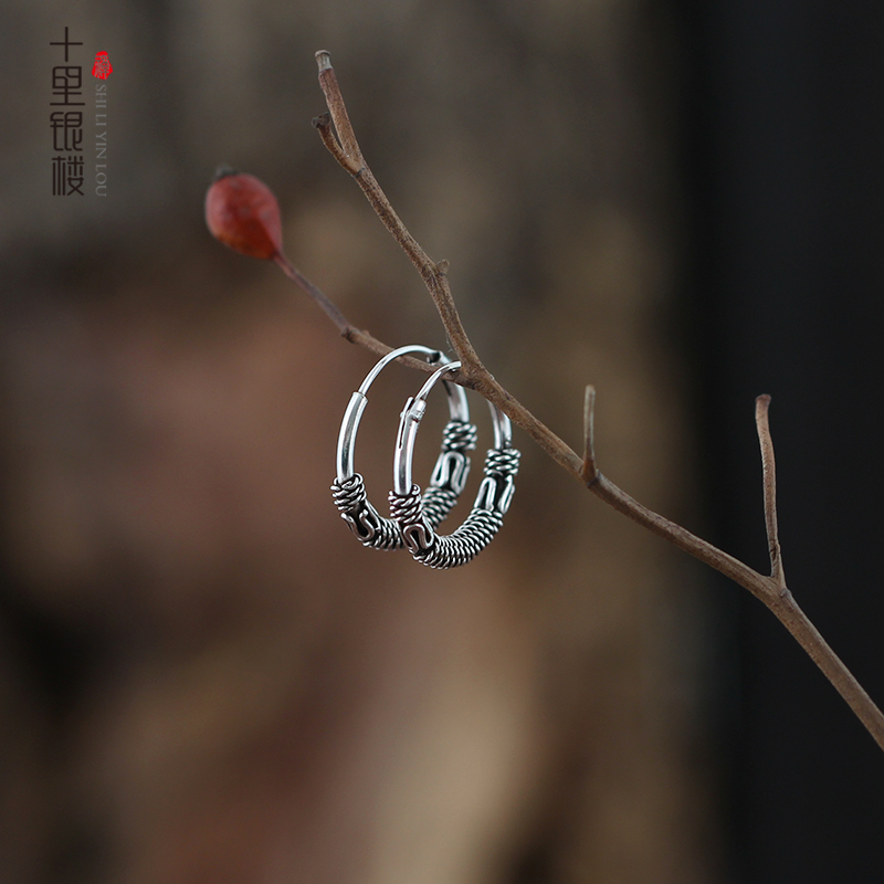 S925 pure silver ear button female fashion personality minimalist temperament Thai silver retro small and delicate earrings Earrings Tide-Taobao