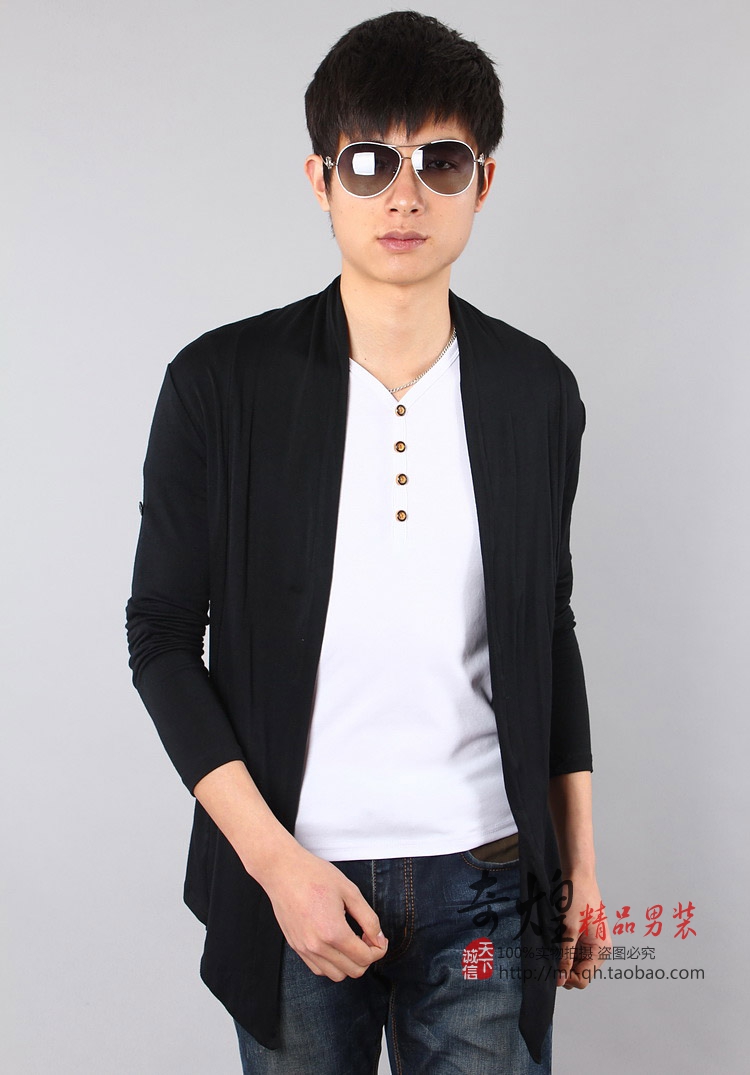 Mùa xuân và mùa hè của nam giới áo len dài tay áo khoác cardigan Hàn Quốc Slim cloak màu rắn triều nam cá tính của nam giới quần áo