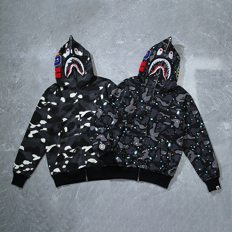 Japanese Trendy Brand Bape Camouflage Shark Head Luminous Hoodie Men's Hooded Zip-Up Fleece Jacket Youth Sweatshirt Japanese Trendy Brand Bape Camouflage Shark Head Luminous Hoodie Men's Hooded Zip-Up Fleece Jacket Youth Sweatshirt