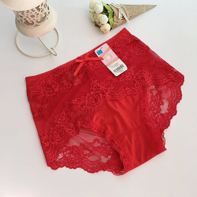 Women's sexy transparent modal cotton lace seamless mid-high waist large size underwear modal 4L briefs