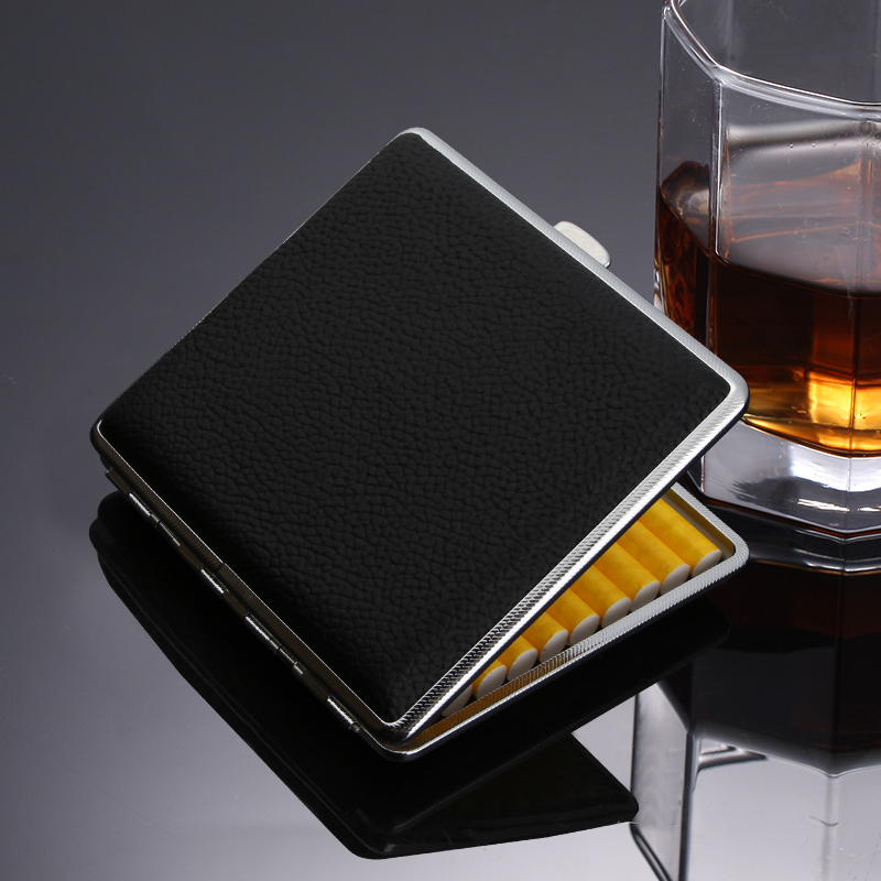 High-grade men's and women's leather ultra-thin 16 cigarette case personality 20 cigarette clip cigarette case outdoor carry-on anti-pressure