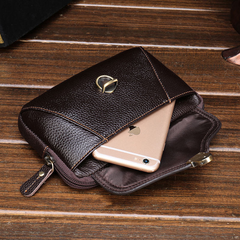 Leather mobile phone bag men's belt mobile phone protective sleeve pants belt waist bag horizontal section elderly wear belt hanging bag waist small leather sleeve