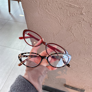点睛安多拉红复古小猫眼平光镜女可配度数近视素颜神器方圆脸镜架