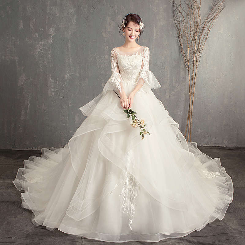 Wedding 2020 khí mới dragtail sen dòng siêu giấc mơ cổ tích poncho váy đơn giản cô dâu eo cao kích thước lớn phụ nữ mang thai ánh sáng