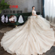 Wedding 2020 mới kéo đuôi khí cô dâu tay Sen dòng siêu cổ tích giấc mơ bìa 2019 một từ vai người phụ nữ Pháp