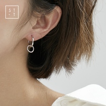 Mrs. Shen S925 sterling silver Japanese and Korean temperament asymmetric round ear buckle female student personality fashion creative ear jewelry