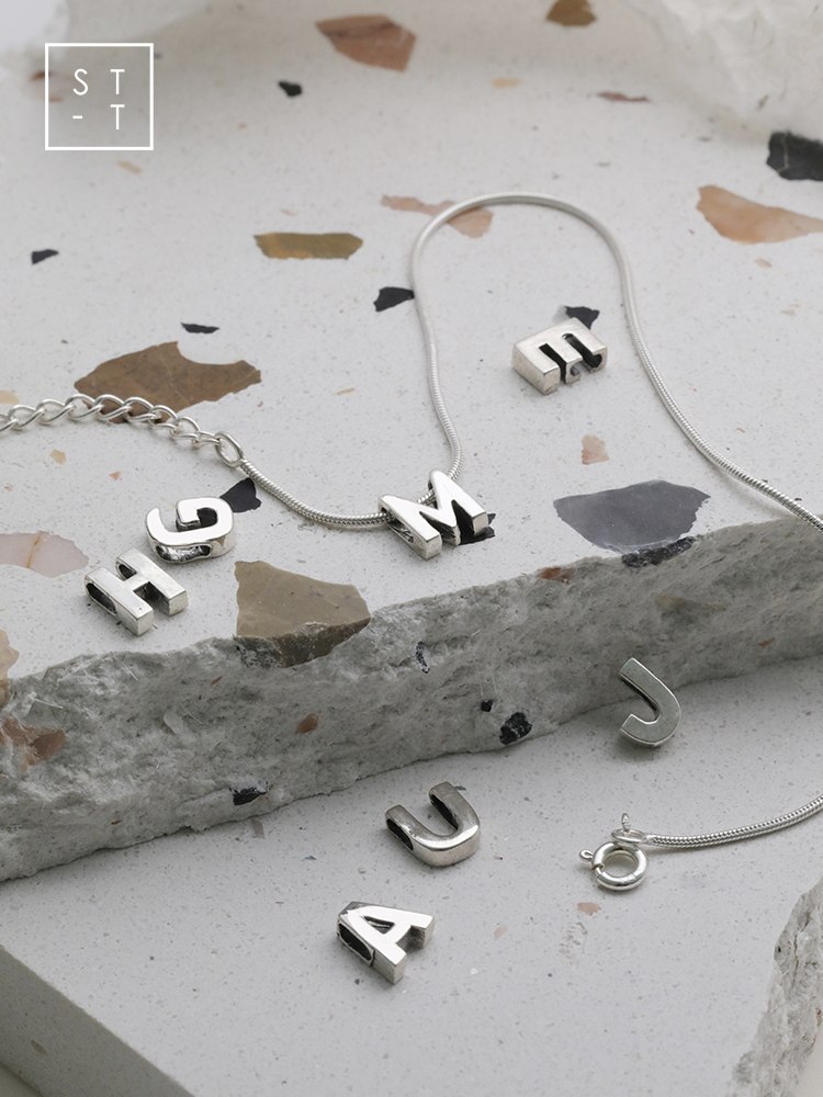 t Mrs. T Shen S925 pure silver days Korea doing old 26 English letters pendant casual lap DIY bracelet foot chain-Taobao