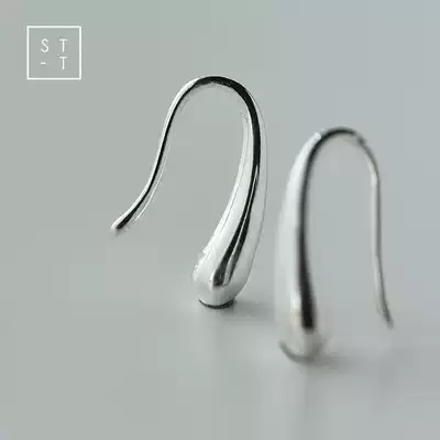 Mrs. Shen S999 silver pure ear needle female student temperament Japan and South Korea simple personality fashion water drop small ear hook earrings