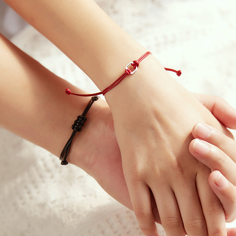 t Mrs Shen S925 sterling silver Year of Life hand-woven couple red rope bracelet female Korean version of the simple student hand rope