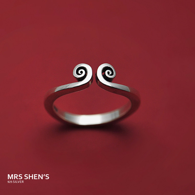 T Mrs. Shen S925 sterling silver ring female Japanese and Korean ring tight hoop curse distressed ring female male couple Korean version of the ring
