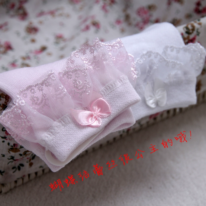 Vớ trẻ em bé gái vớ cotton ren vớ bé màu trắng chải bông mùa xuân và mùa thu 1-3-5-7-9 tuổi