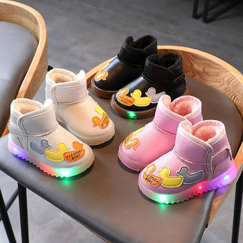 2022 new children's snow boots light up children's soft bottom girls plus velvet cotton shoes winter boys baby warm boots