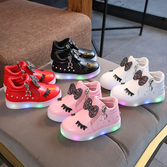 2023 spring style 1-3-6 year old little girls 2 sneakers 4 girls 5 single shoes princess baby luminous sneakers with flashing lights