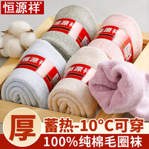 Hengyuanxiang socks ladies winter plus velvet warm cotton socks middle tube towel socks thick cotton autumn and winter womens socks