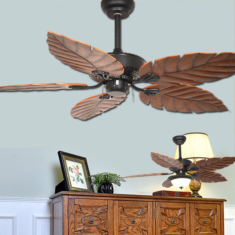 American countryside ceiling fan light Southeast Asian retro fan light black muted home dining room bedroom lamp minimalist décor