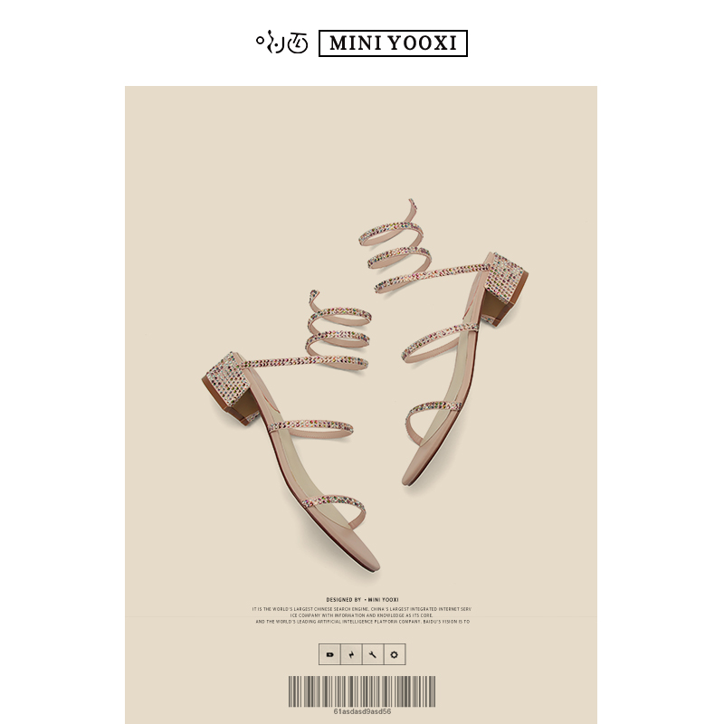 2022 new snake-shaped winding rhinestone sandals women's summer mid-heel fairy style with thick heel open-toed Roman shoes