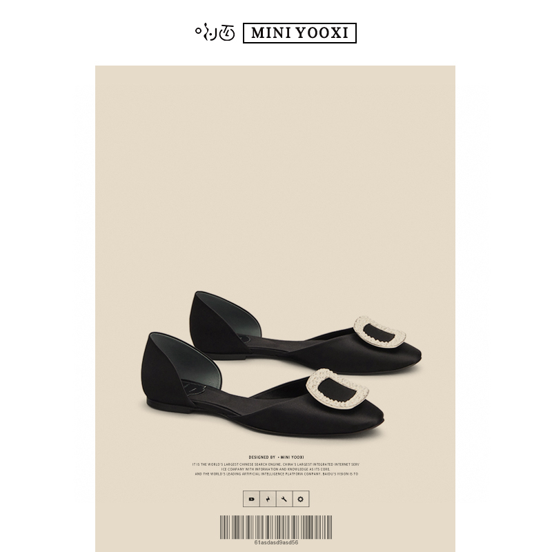 Women's Single Shoes 2026 New European and American Style Satin Square Buckle Rhinestone Flat Shoes Fairy Style Shallow Flat Heel Hollow Wedding Shoes Women's Single Shoes 2026 New European and American Style Satin Square Buckle Rhinestone Flat Shoes Fairy Style Shallow Flat Heel Hollow Wedding Shoes
