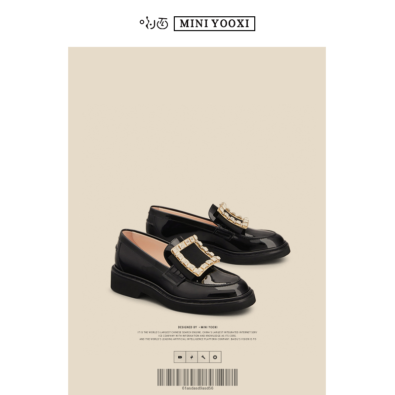 2022 autumn and winter new rhinestone square buckle small leather shoes women's British style flat loafers Muller shoes thick bottom bag shoes