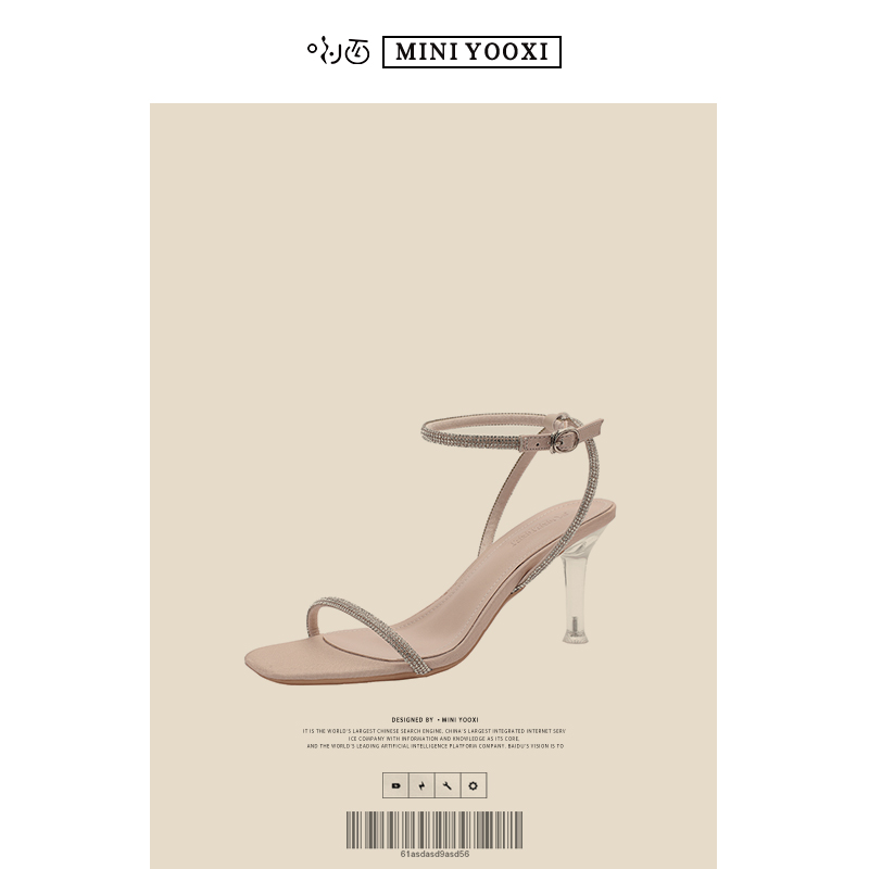 2022 summer new square head buckle strap open-toe sandals women's crystal and fairy style high heels fashion stiletto tide