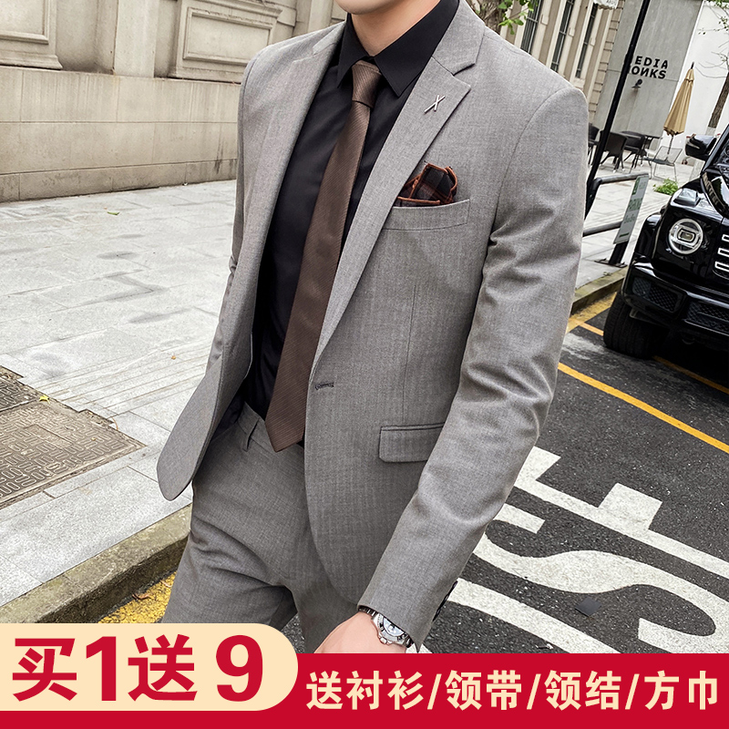 Casual suit men's suit trend winter Han edition to work in British wind business suit bride groom wedding dress