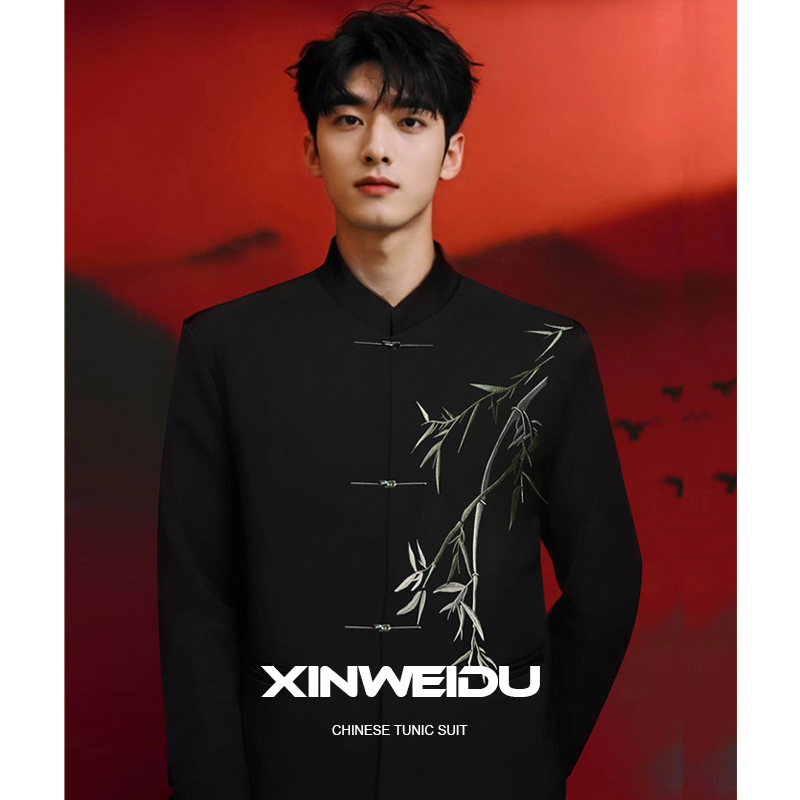 新次元新中国風中山スーツ婚約男性ハンサムな民族風スタンドカラースーツセット高級新郎スーツ