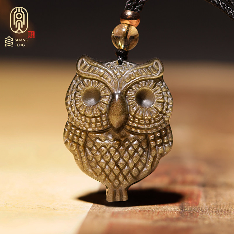 Obsidian owl pendant for men and women in the year of the cow and the rat