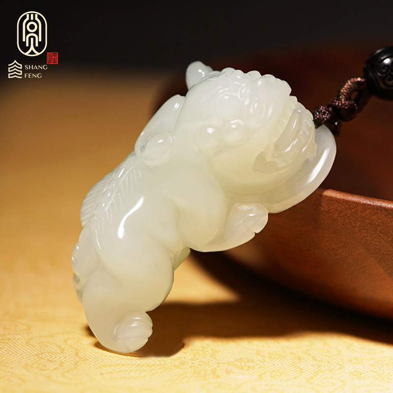 Hetian Jade Overlord Pixiu Pendant Big Mouth Pixiu Necklace Men's Large Hetian White Jade Pixiu Women's Pendant Chain