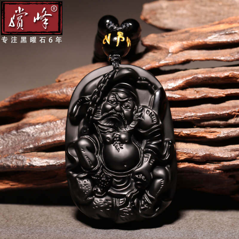 Natural obsidian Zhongkui pendant men's and women's necklace pendant domineering year of the ox birth year jewelry mascot gift