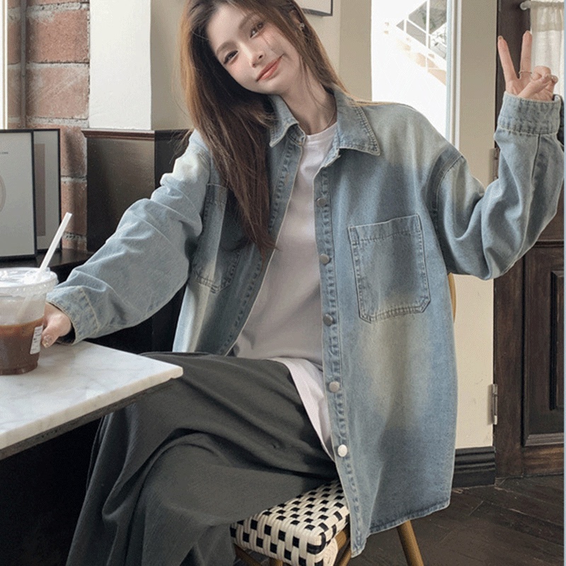 Light-Colored Denim Shirt Women's Jacket Early Spring New Style Spring and Autumn Long-Sleeved Fashion Retro Layered Inner Shirt Top