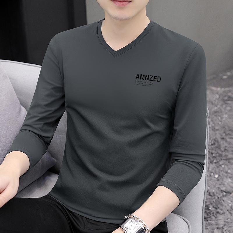 Modal Long-Sleeve T-Shirt for Men, New Spring and Autumn Style, Pure Cotton V-Neck Base Shirt, Slim Fit, Trendy Underwear, Thin Inner Wear
