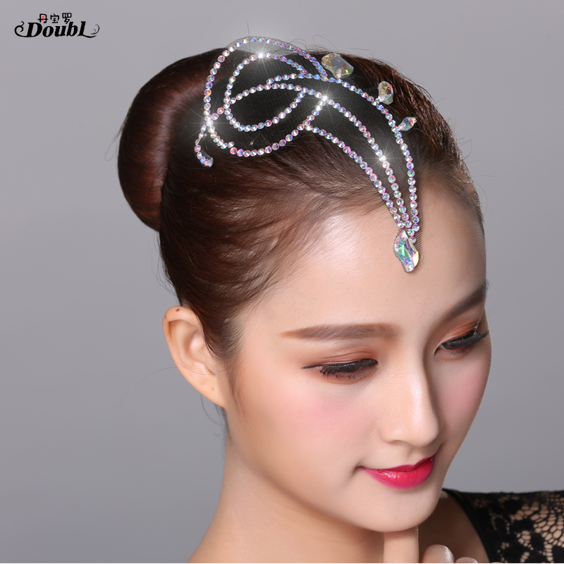 Modern dance inlaid drill bit National standard ballroom dance competition performance head flower Children's Latin dance square dance performance headdress