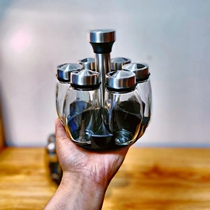 Export single Nordic Process Seven-in-one rotary Kitchen Containing Glass Suit Seasoning Bottle of Seasoning Jar 
