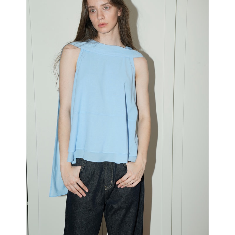 Unnnsad Linen Acetate Glossy Double-Layered French Ribbon Style Sleeveless Tank Top Unnnsad Linen Acetate Glossy Double-Layered French Ribbon Style Sleeveless Tank Top