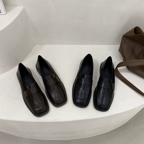 软皮软底复古小皮鞋女学生2022秋款百搭乐福鞋仙女方头单鞋女平底