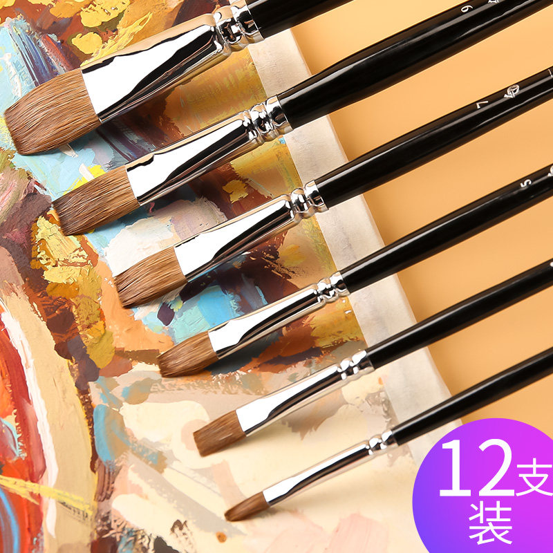 Wolf Milli Paintbrush Single Flat Head Pen Fine Arts Students Beginners Special Painting Supplies Water Powder Propylene Oil Painting Watercolor Pen