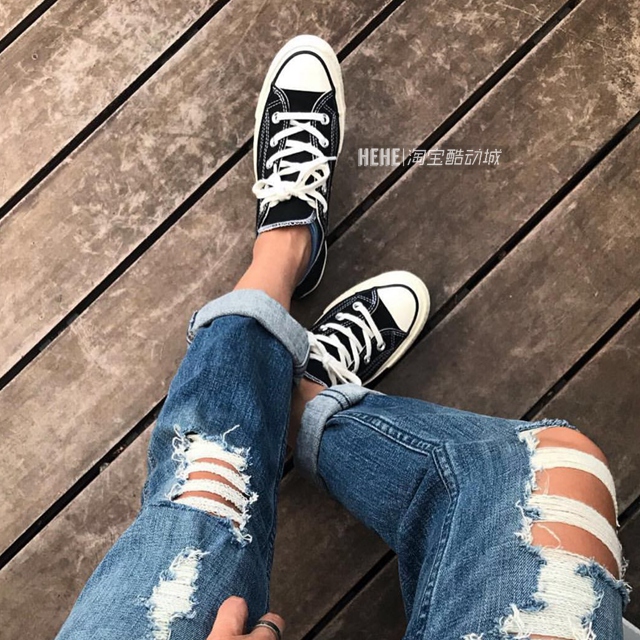 Converse 1970s Samsung tiêu chuẩn đen cao cổ điển đen cao 14234c thấp để giúp giày vải 144757c nữ giày lười thể thao nam