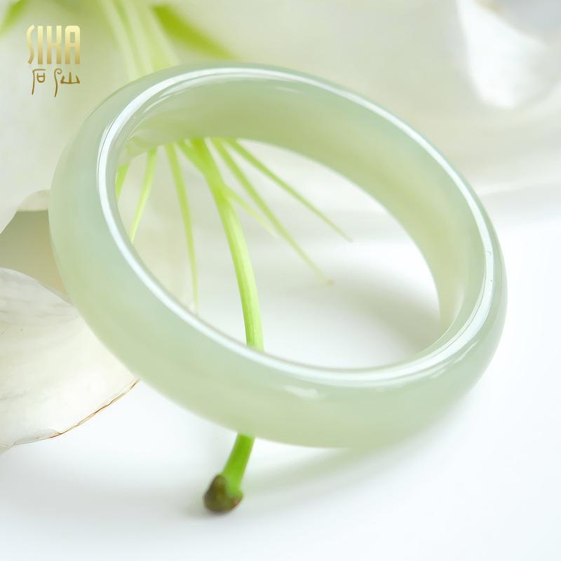 Hetian Jade Green-White Jade Bracelet for Women, Clear Water Color Jade Bracelet, Natural Jade Bracelet with Certificate